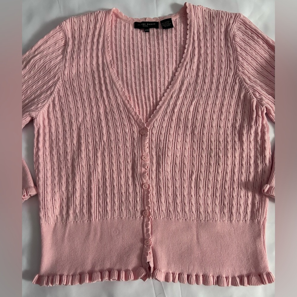 Jeanne Pierre Pink Cable Knit Cardigan with 3/4 Sleeves Size Petite Medium